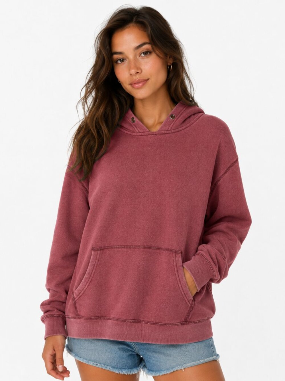 American Eagle Mauve Fleece Pullover Hoodie Sweatshirt LG